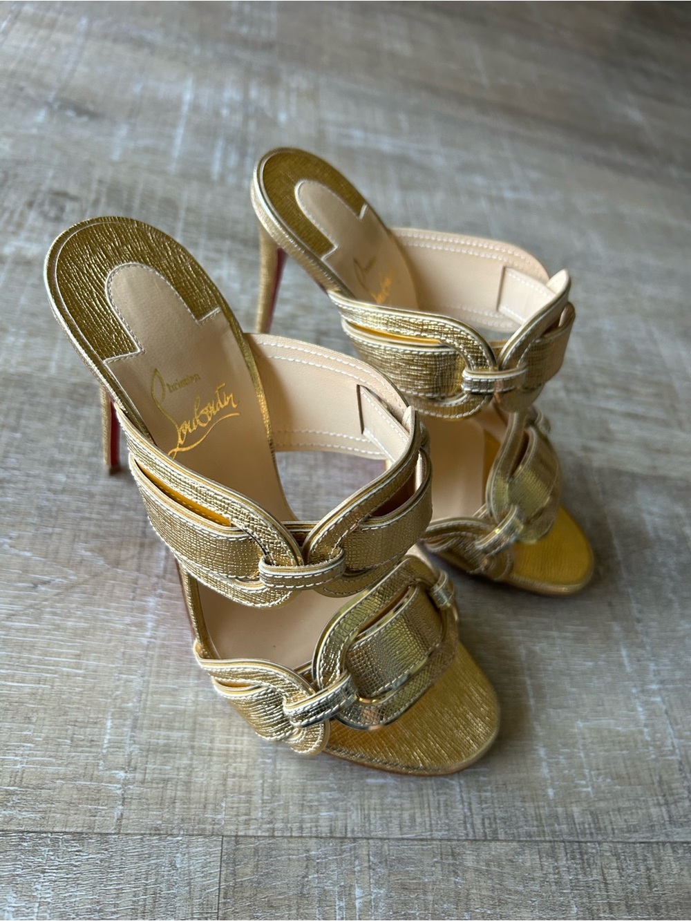 Rare Christian Louboutin Balistra 100 Lamé Specchio Gold Slides 37.5 Unworn - Picture 4 of 16
